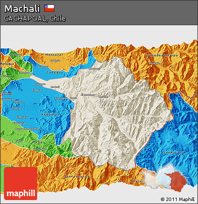 Shaded Relief 3D Map of Machali, political outside