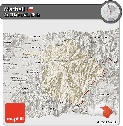 Shaded Relief 3D Map of Machali, semi-desaturated