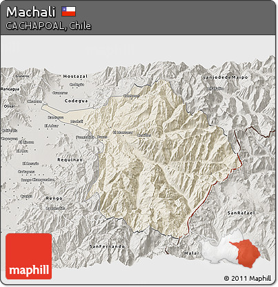 Shaded Relief 3D Map of Machali, semi-desaturated