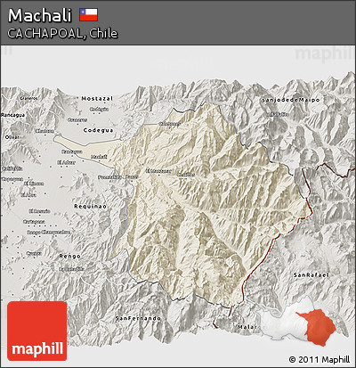 Shaded Relief 3D Map of Machali, semi-desaturated