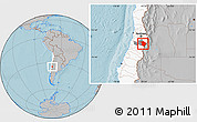 Gray Location Map of Machali, highlighted country, highlighted parent region, hill shading