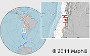 Gray Location Map of Machali, highlighted country, hill shading