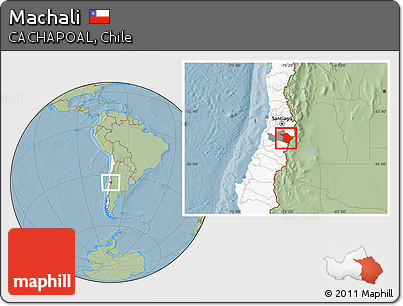 Savanna Style Location Map of Machali, highlighted country, highlighted parent region, hill shading