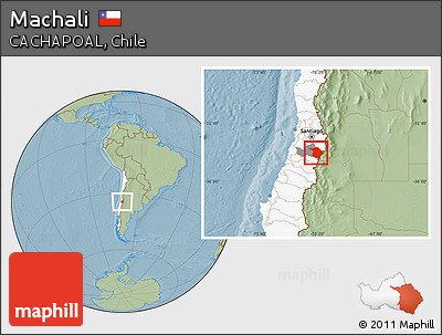 Savanna Style Location Map of Machali, highlighted country, highlighted parent region, hill shading