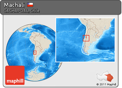 Shaded Relief Location Map of Machali, within the entire country