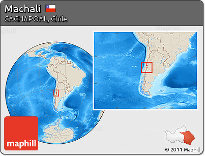 Shaded Relief Location Map of Machali, within the entire country