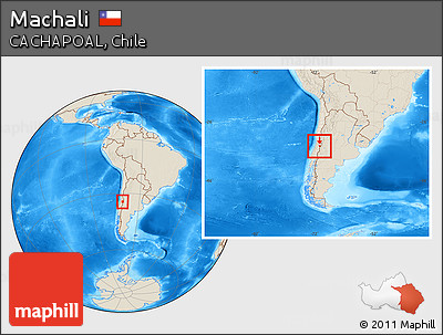 Shaded Relief Location Map of Machali, within the entire country