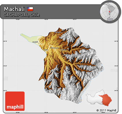 Physical Map of Machali, single color outside