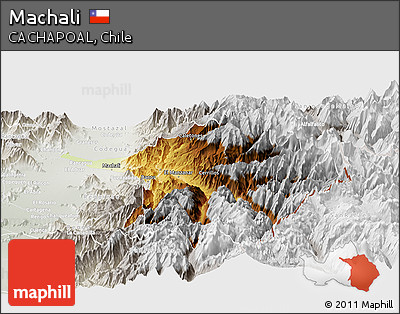 Physical Panoramic Map of Machali, lighten, semi-desaturated