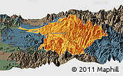 Political Panoramic Map of Machali, darken, semi-desaturated