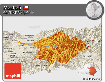 Political Panoramic Map of Machali, shaded relief outside