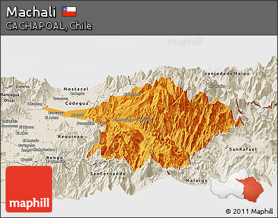 Political Panoramic Map of Machali, shaded relief outside