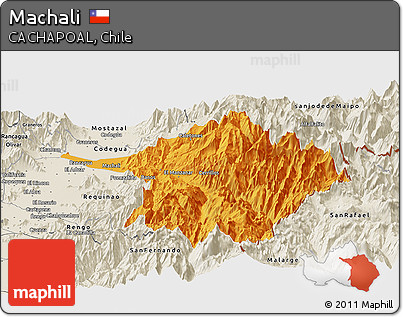 Political Panoramic Map of Machali, shaded relief outside