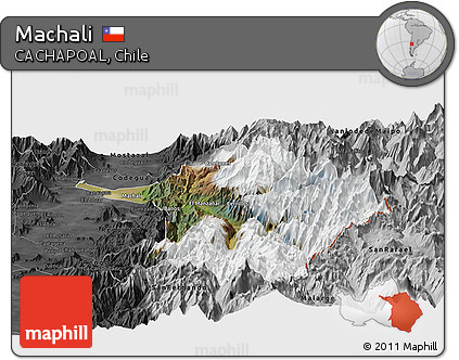 Satellite Panoramic Map of Machali, darken, desaturated