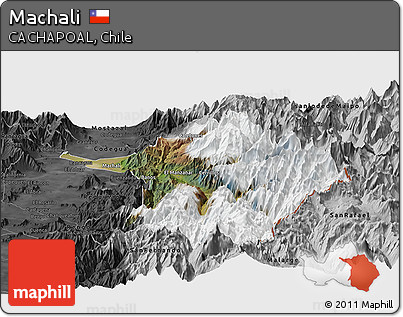 Satellite Panoramic Map of Machali, darken, desaturated