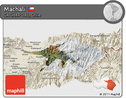 Satellite Panoramic Map of Machali, shaded relief outside