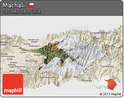 Satellite Panoramic Map of Machali, shaded relief outside