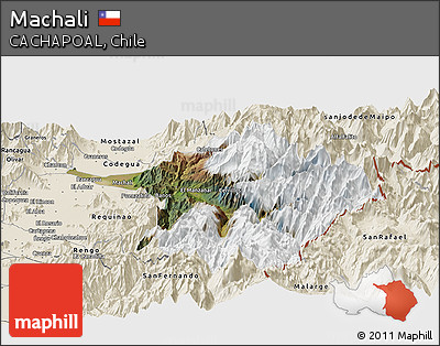 Satellite Panoramic Map of Machali, shaded relief outside
