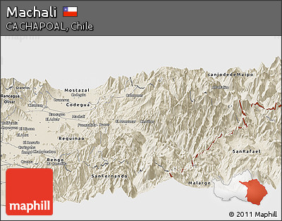 Shaded Relief Panoramic Map of Machali
