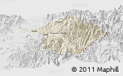 Shaded Relief Panoramic Map of Machali, lighten, desaturated