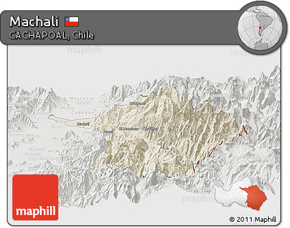 Shaded Relief Panoramic Map of Machali, lighten, semi-desaturated