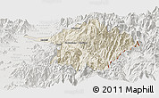 Shaded Relief Panoramic Map of Machali, lighten, semi-desaturated