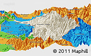 Shaded Relief Panoramic Map of Machali, political outside