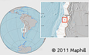 Gray Location Map of Peumo, highlighted country, hill shading
