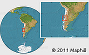 Satellite Location Map of Peumo, highlighted country, within the entire country