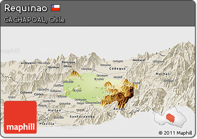 Physical Panoramic Map of Requinao, shaded relief outside