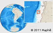 Shaded Relief Location Map of Pelluhue, highlighted country, highlighted parent region