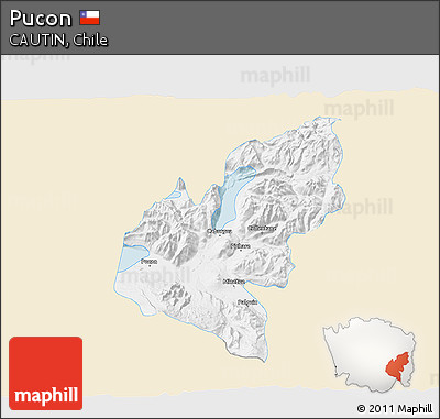 Classic Style 3D Map of Pucon, single color outside