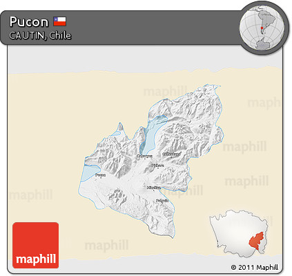Classic Style 3D Map of Pucon, single color outside