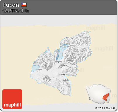 Classic Style 3D Map of Pucon, single color outside
