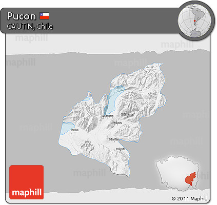 Gray 3D Map of Pucon, single color outside