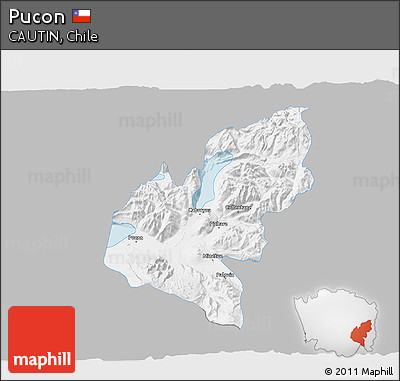 Gray 3D Map of Pucon, single color outside