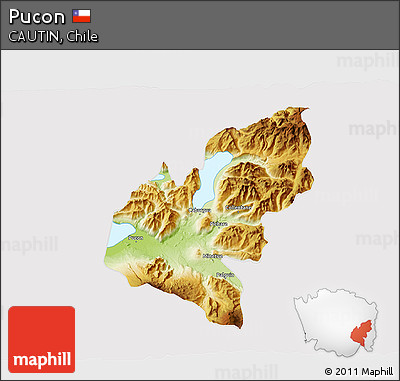 Physical 3D Map of Pucon, cropped outside