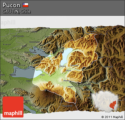 Physical 3D Map of Pucon, darken