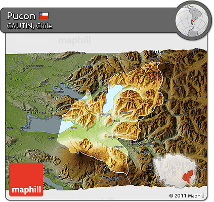 Physical 3D Map of Pucon, darken