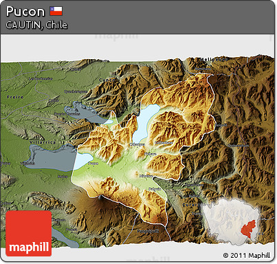 Physical 3D Map of Pucon, darken