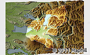 Physical 3D Map of Pucon, darken