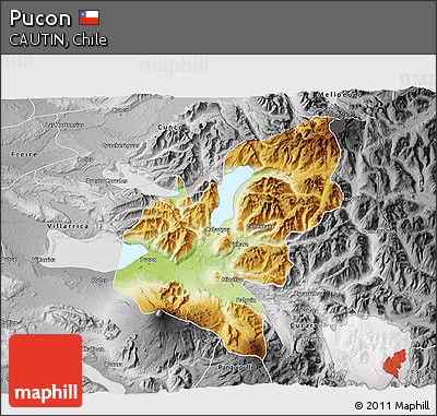 Physical 3D Map of Pucon, desaturated