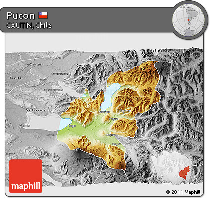 Physical 3D Map of Pucon, desaturated