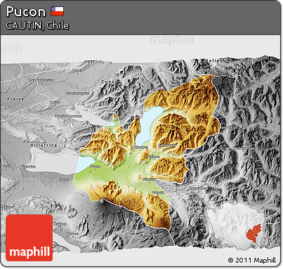 Physical 3D Map of Pucon, desaturated