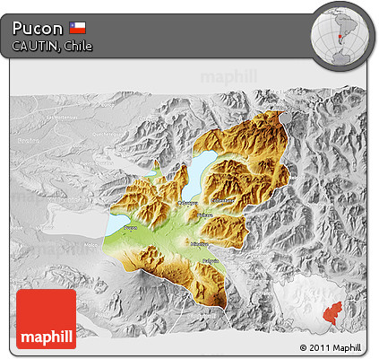 Physical 3D Map of Pucon, lighten, desaturated