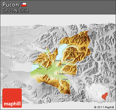 Physical 3D Map of Pucon, lighten, desaturated