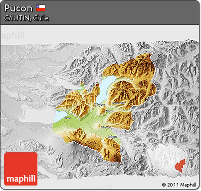 Physical 3D Map of Pucon, lighten, desaturated