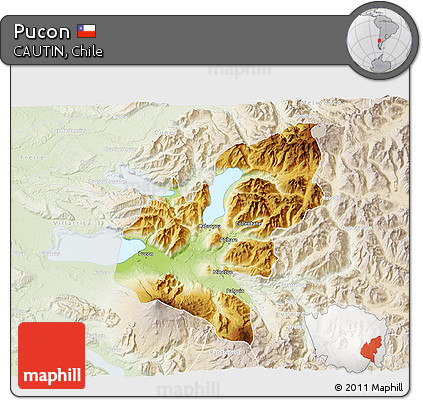 Physical 3D Map of Pucon, lighten