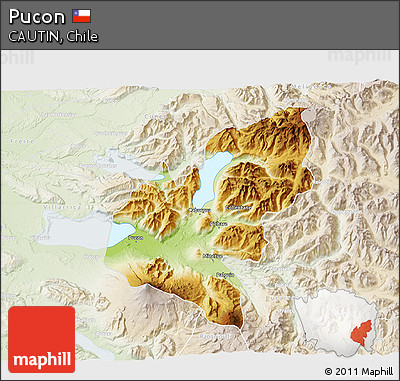 Physical 3D Map of Pucon, lighten