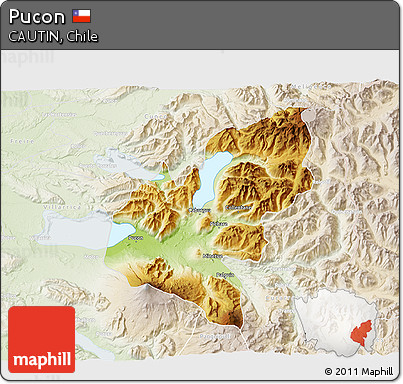 Physical 3D Map of Pucon, lighten